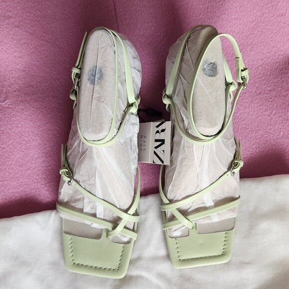 NWT Zara Strappy Heleed Leather Sandals - Picture 8 of 9